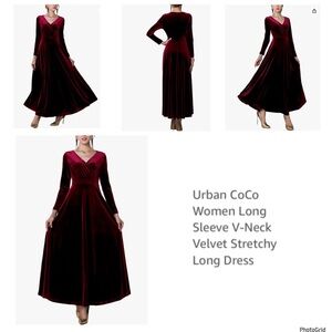 Urban coco XL burgundy v neck velvet stretchy long dress NWT
